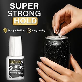 Super Strong Nail Glue for Press On Nails, Acrylic Nails & Nail Tips (10ml),Extra Strength Long Lasting Brush-On Adhesive, Mess-Free, No Dehydrator or Primer Needed