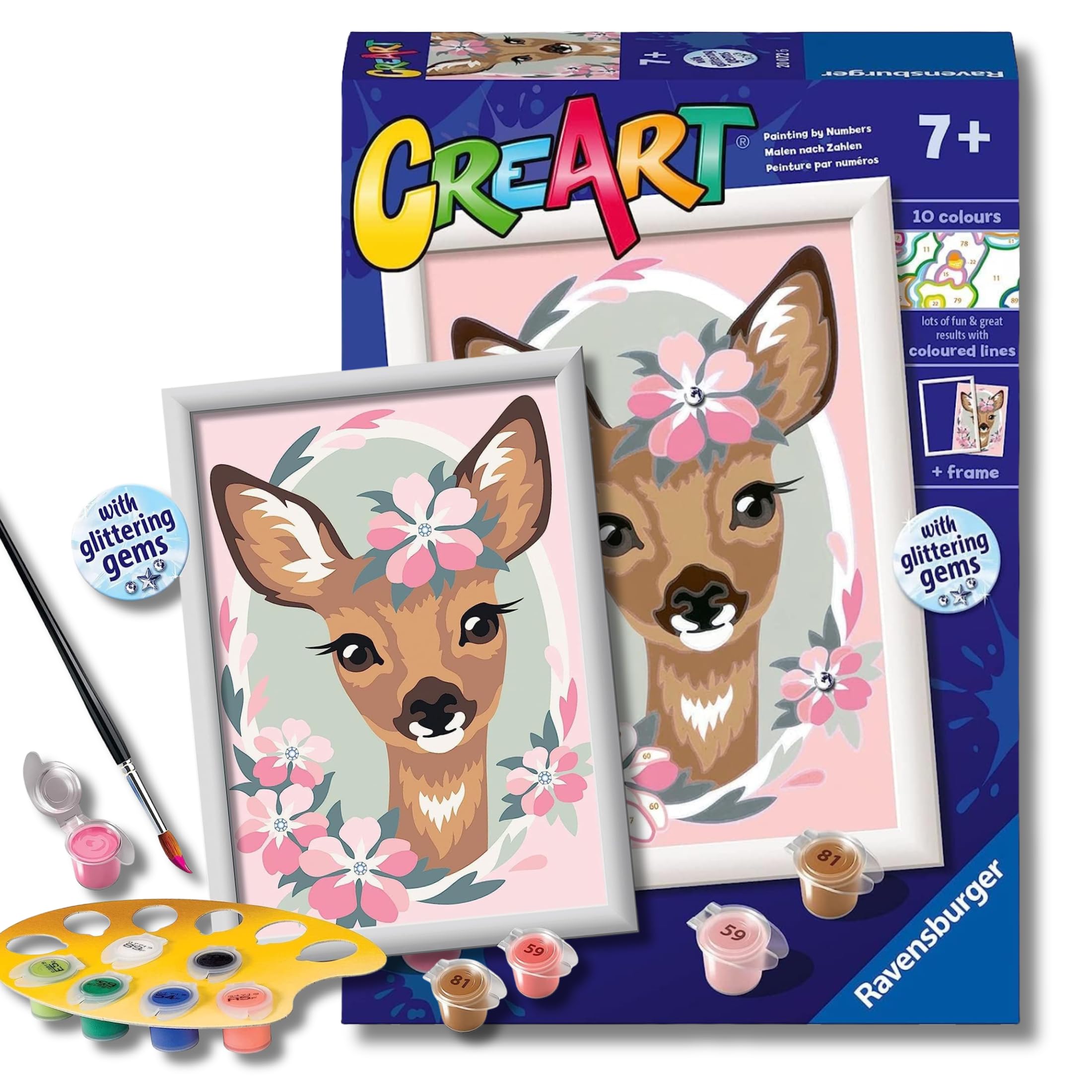 Ravensburger CreArt: Bambi – Dipingere con i Numeri per Bambini 7+ Anni, Kit Pittura con Tavole, Cornice, Pennello e Colori Inclusi, 14 x 19 cm, Idee Regalo