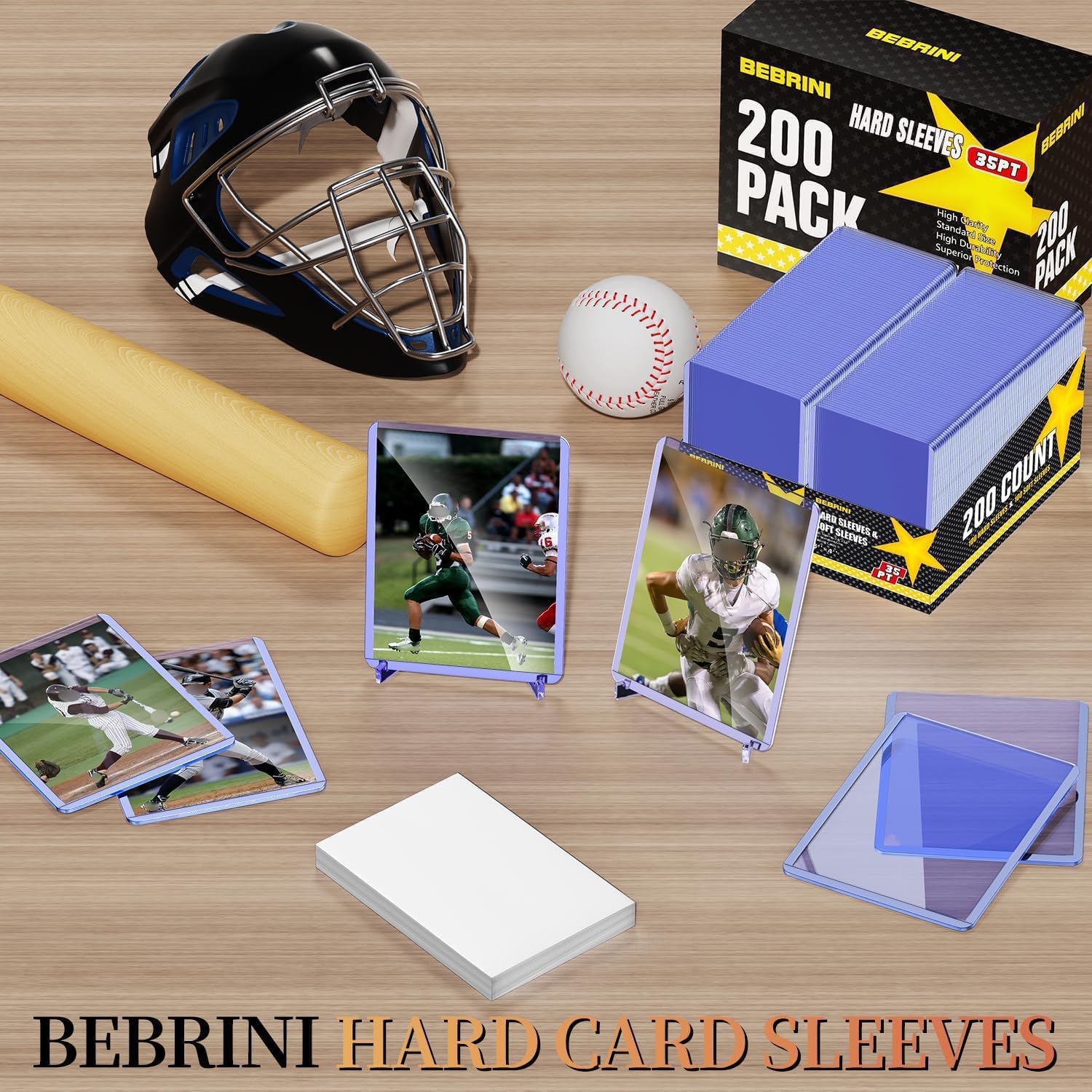 400 Count Hard Card Sleeves, Premium Plastic Card Sleeves, Sports Baseball Trading PKM Cards Holder Protectors (200 Hard Sleeve + 200 Soft Sleeve)