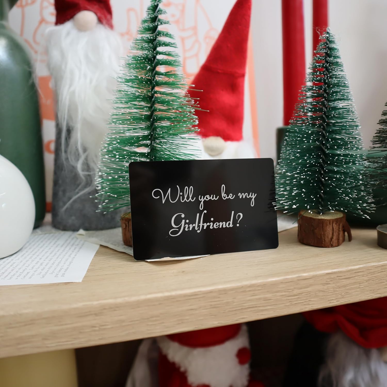 Will you be my Girlfriend? LOVE Messages Card: A Heartfelt Proposal for her/him, Hard Aluminum message card with elegant envelope - simple but powerful (Black with Forest Green envelope)