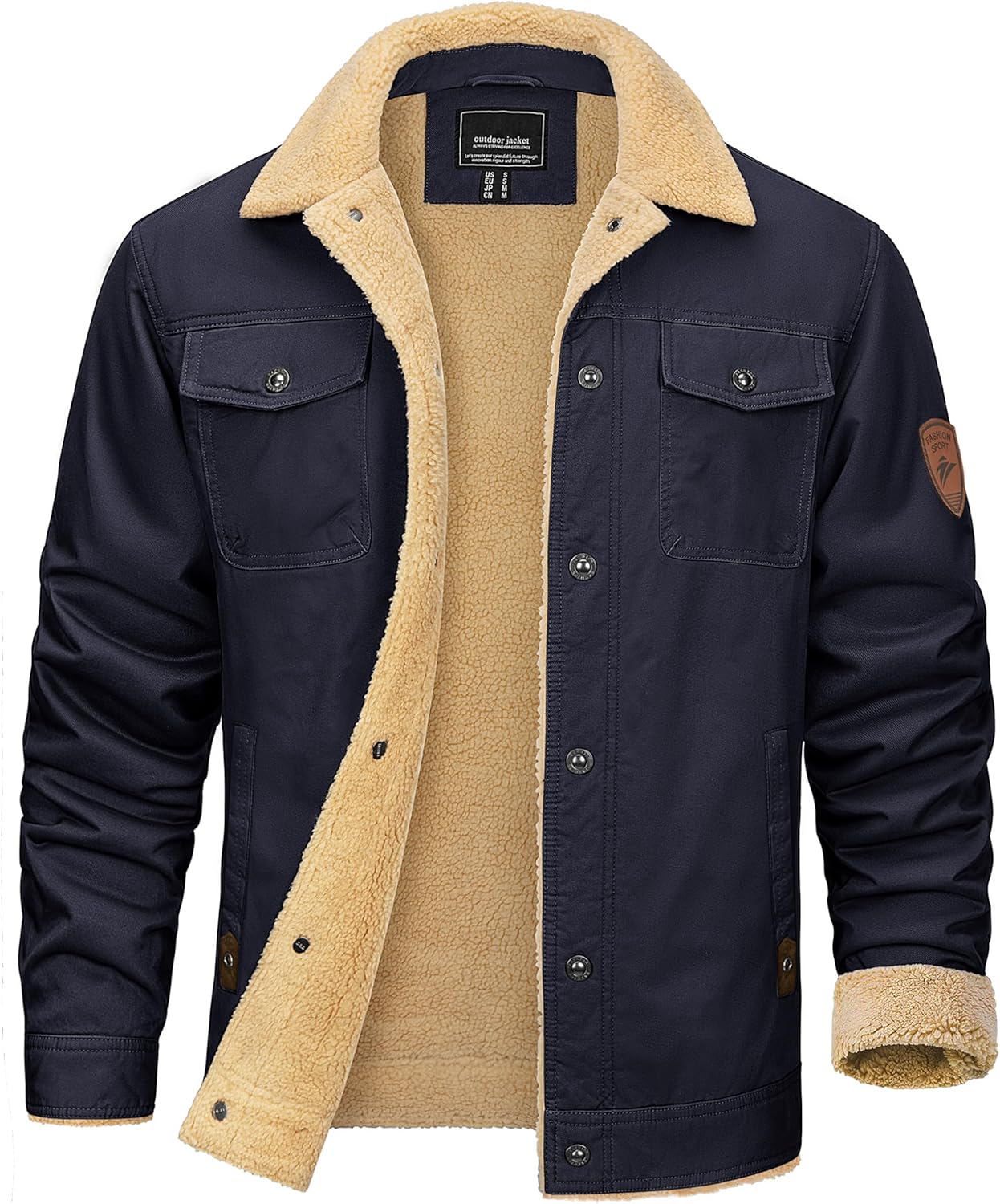KEFITEVD Men's Winter Fleece Jacket Sherpa Lined Cargo Jackets Casual Trucker Coat Work Winter Thick Warm Coat