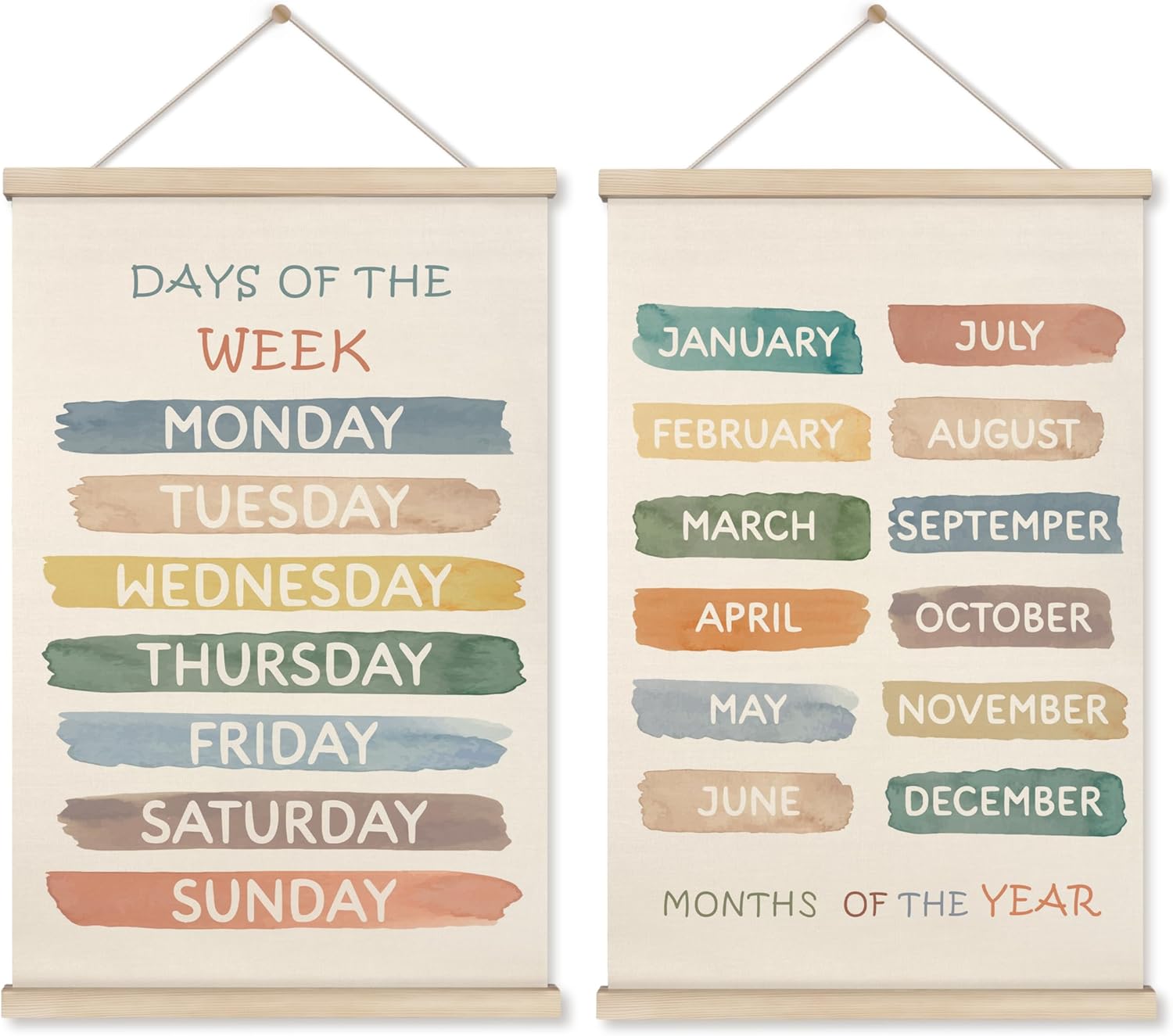 HRQKO Boho Week Month Decor Poster Hanger Frame Set of 2, Educational Posters, Preschool Wall Art with Wooden Frames, Boho Classroom Wall Hanging Banner Decor for Toddlers Room Playroom, 16x24 inch