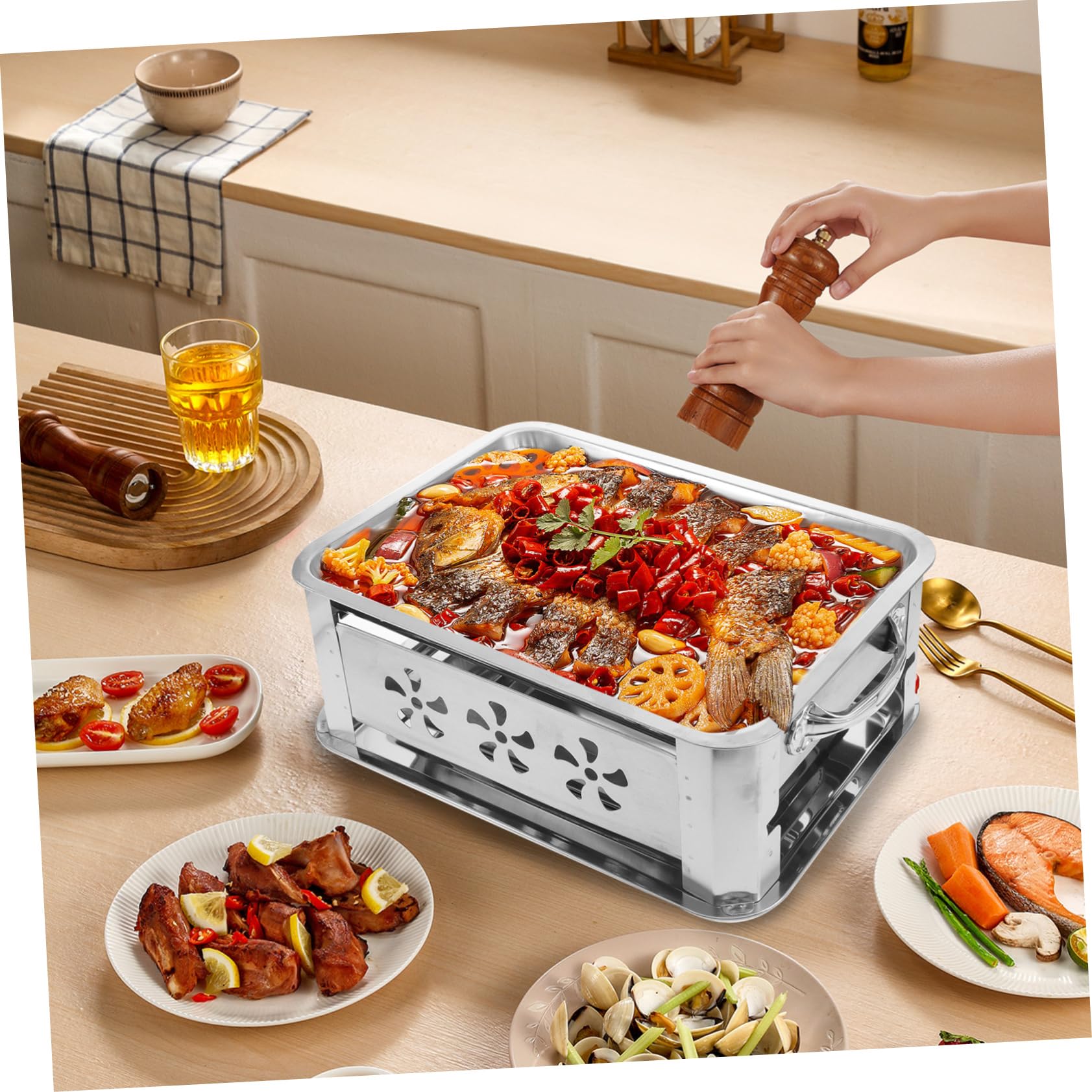 Bandeja para Pescado Gruesa de Acero Inoxidable, Rectangular y Ligera, para Camping y Cocina, Fácil de Transportar, Color Plata