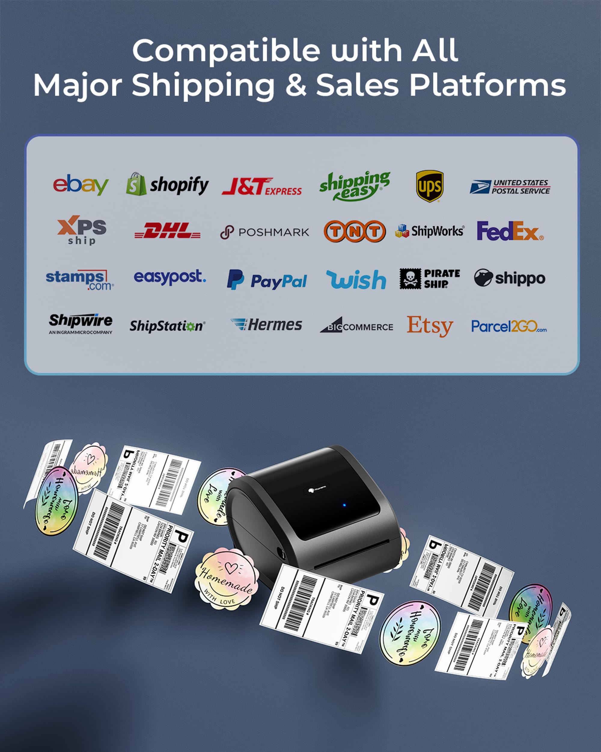 Phomemo Ethernet Stampante Etichette Spedizione, Stampante Termica Etichette da 300dpi per imprese, Supporta Ethernet, Bluetooth e USB, Compatibile con Amazon, Vinted, BRT, GLS, DPD, UPS