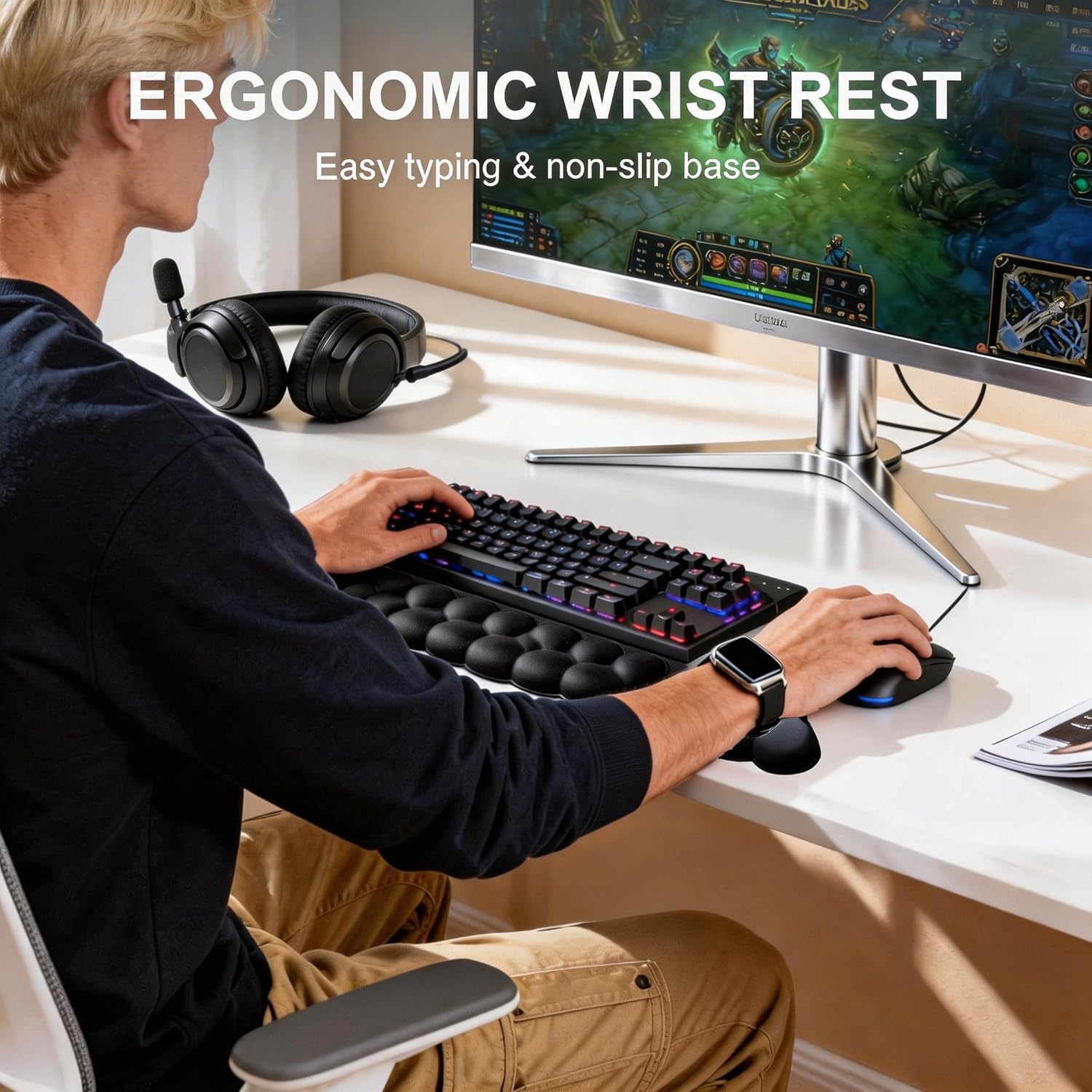 2-in-1 Memory Foam Keyboard Wrist Rest & Stand – Ergonomic Keyboard Riser with Tilt, Cloud Wrist Support for Carpal Tunnel Relief, Laptop Stand for Gaming,Office, Home Workspace(Black)
