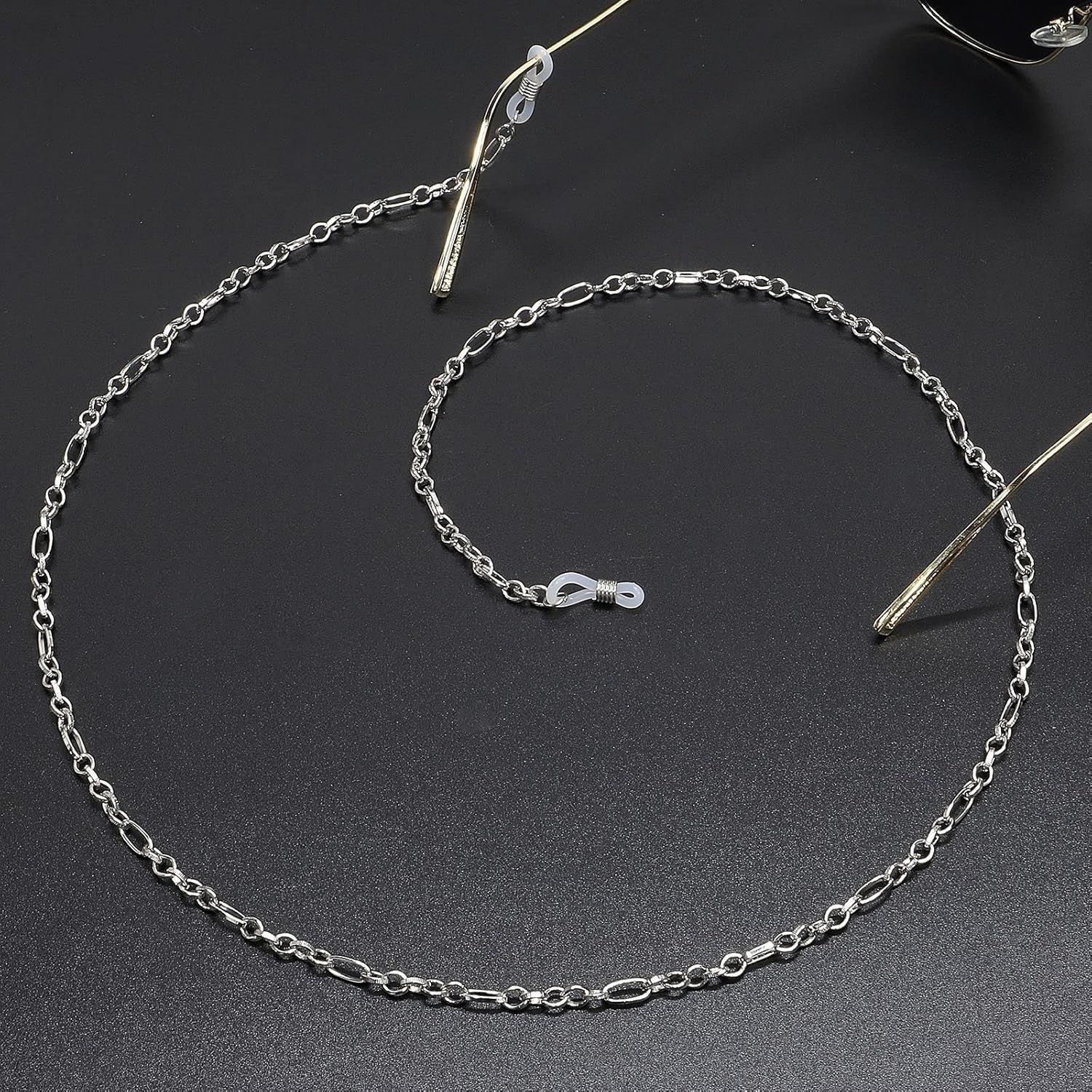 HOOENG Eyeglass Chains Glasses Lanyard for Women Metal Anti-Lost Eyewear Retainer Elegant Eyewear Retainer Sunglass Straps (Color : Silver, Size : 1)