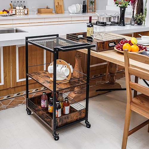 Miniatura 3 de X-cosrack Carrito de bar, carritos de cocina con ruedas para el hogar, carrito de almacenamiento con ruedas y asa, gabinete de licor de estilo