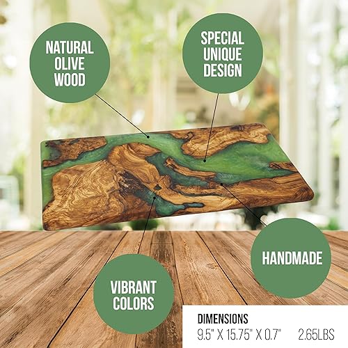 Miniatura 4 de Olivarte Tabla de cortar epoxi hecha a mano y tabla de embutidos, decorativas, tablas de madera de olivo para servir queso, fruta, carne, ideal para
