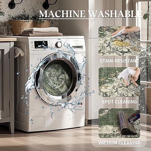 Miniatura 6 de Alfombra de área lavable de 10 x 14 alfombra oriental suave para sala de estar y dormitorio, no se desprende, alfombra delgada de pelo bajo para