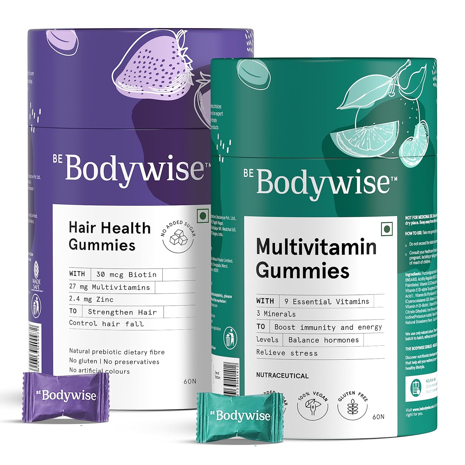 Bodywise Biotin Hair Gummies & Multivitamin Gummies Combo Pack with