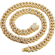 Halukakah Mens Gold Cuban Link Chain, 13MM Iced Out Miami Style, 18K Real Gold Plated/Platinum White Gold Finish Bracelet Necklace, Full CZ Diamond Cut Prong Set, with Gift Box
