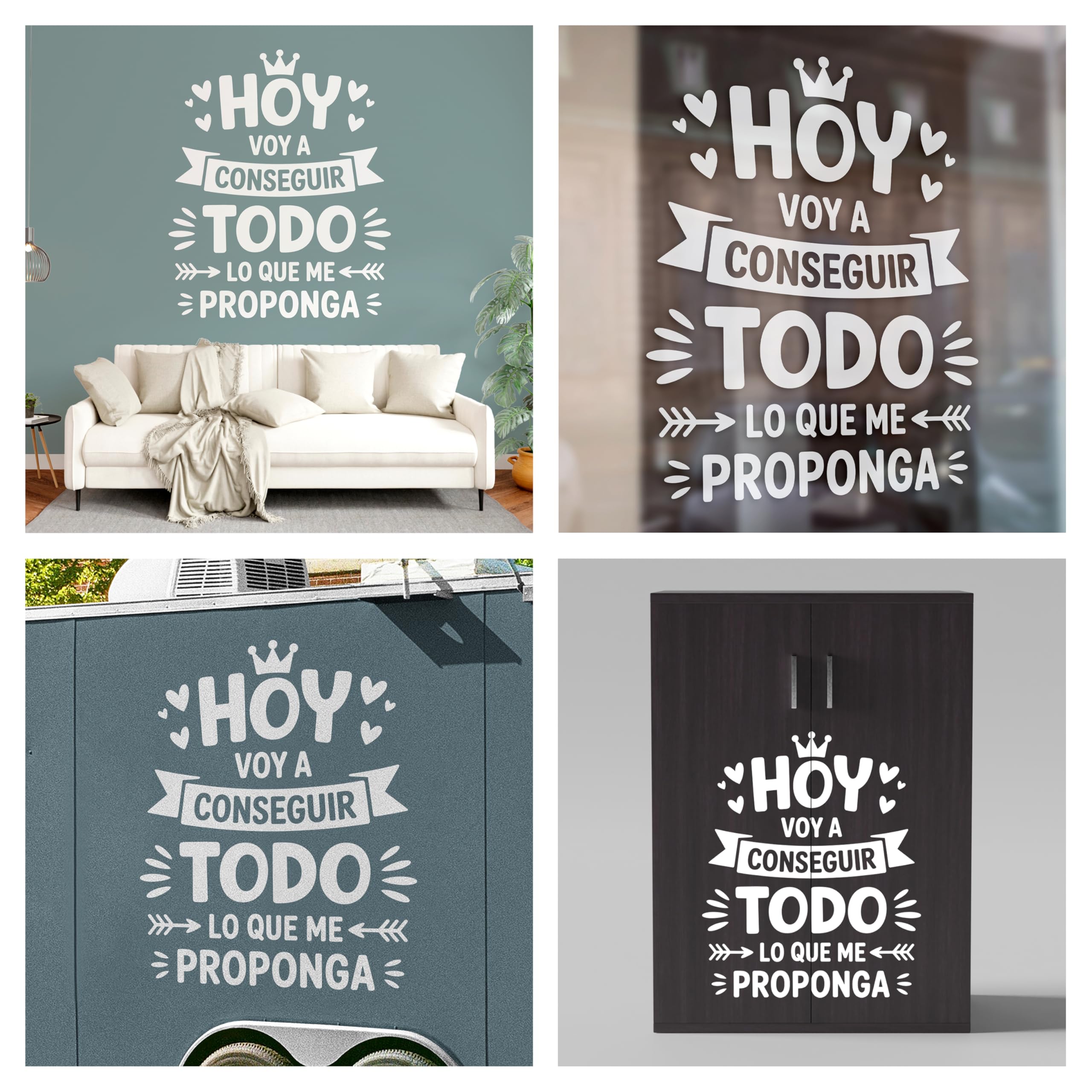 Vinilo Adhesivo Decorativo con Frase Motivadora "Hoy Voy a Conseguir Todo Lo Que Me Proponga", Pegatina Inspiradora para Decorar Hogar, Oficina, Coche o Estudio (Blanco, 140 x 115 cm)