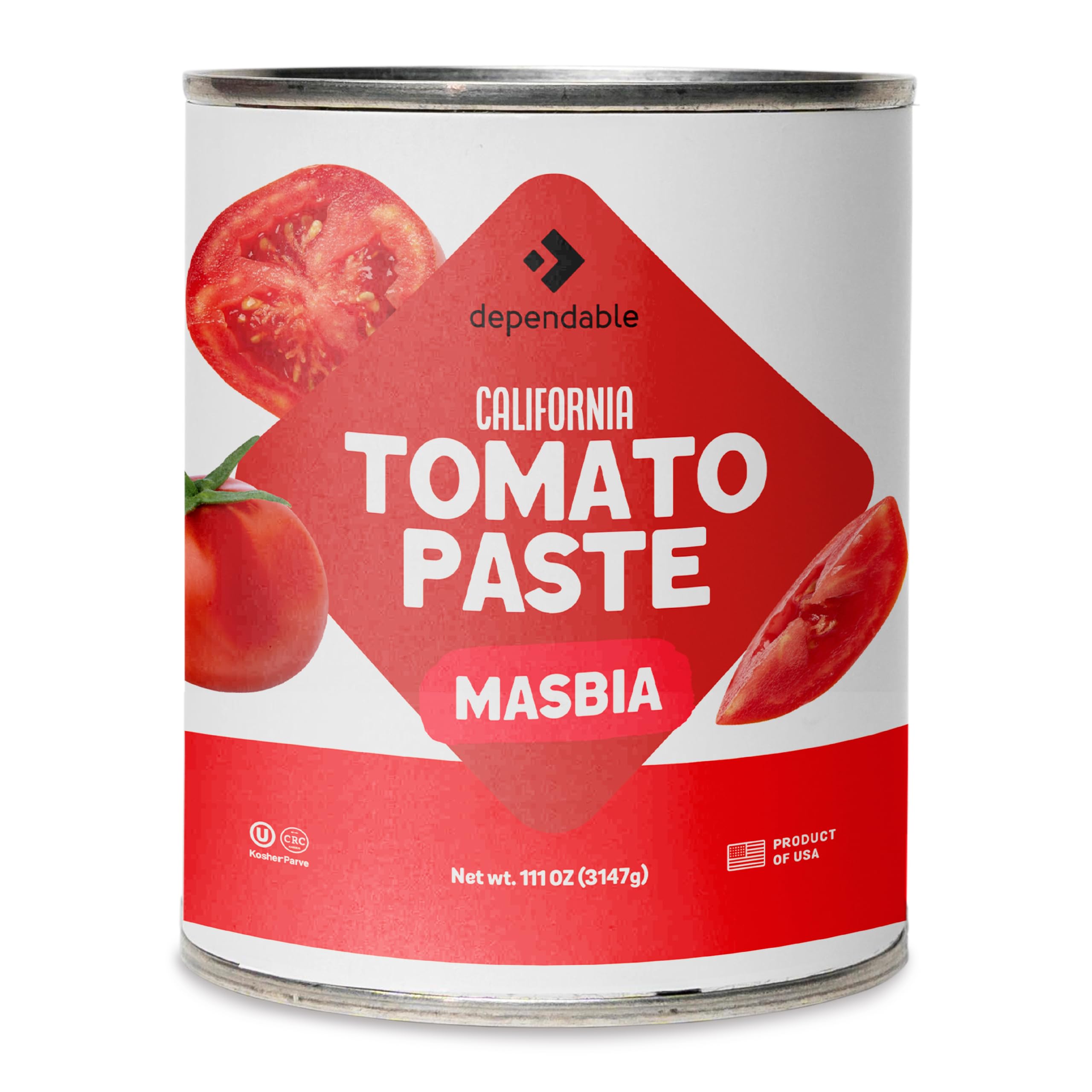 Dependable Foods Tomato Paste – 6.94 Lbs., 111 oz.- Extra Heavy Pizza Sauce with Basil - Authentic California Vine to Bottle Blend - Kosher