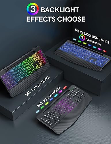 Miniatura 2 de Trueque Teclado y mouse inalámbricos con retroiluminación de 9 colores, reposamuñecas, mouse Jiggler, combo de teclado ergonómico silencioso
