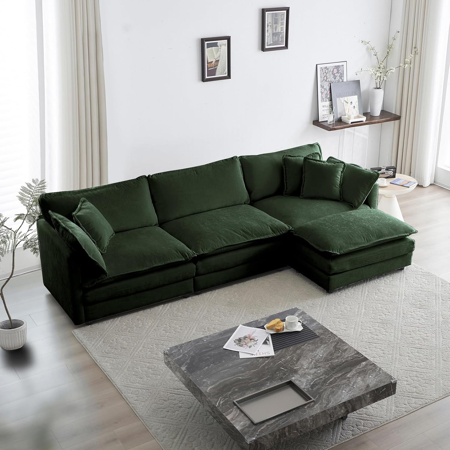 Green Chenille 3-Piece Sectional Sofa Set - Modern Oversized Deep Seat Living Room Group main image 1