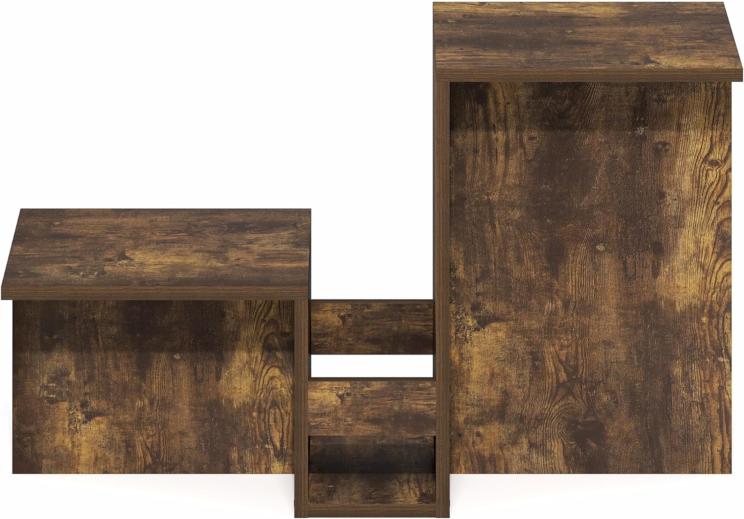 Furinno BOYATE Side Table, Valley Shaped End Table, with Tiered Levels and Magazine Rack, for Living Room, Amber Pine
