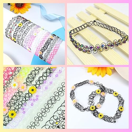 Miniatura 3 de BodyJ4You 12PC Tattoo Choker Necklace for Women - 90s Choker Necklaces Y2K Fashion Trendy Vintage - Emo Black Choker Rainbow Pink White Purple Neon