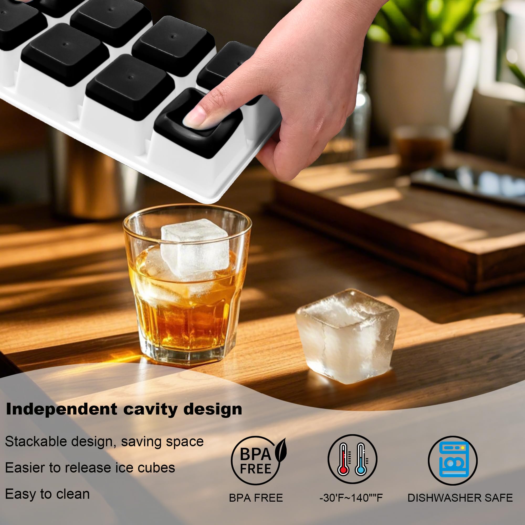 Large Ice Cube Moulds, 1.8in Square Silicone Ice Cube Trays with Lids - Image 3