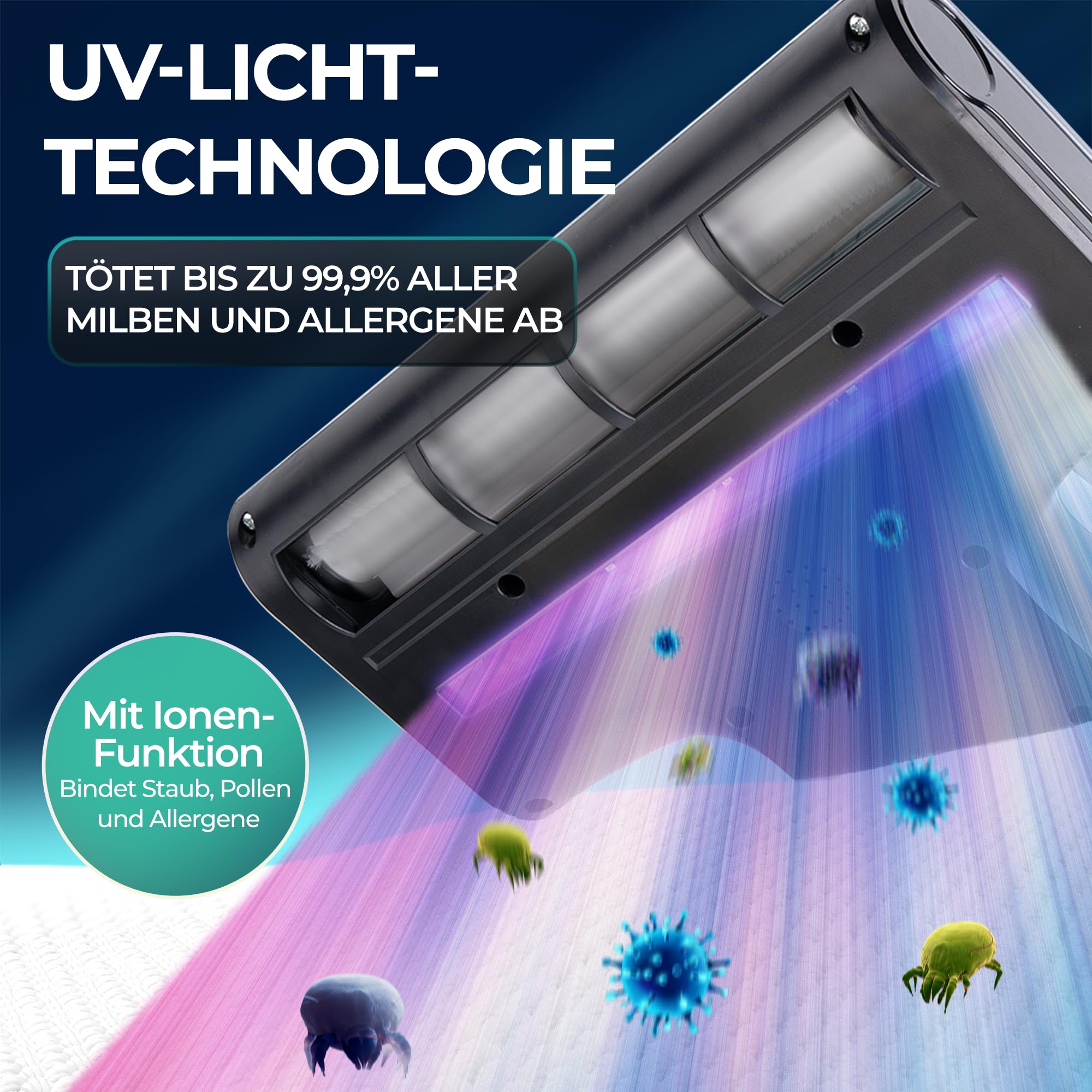 KLAMER Milbensauger 18kPa – Matratzensauger mit UV-Licht & 60°C Tiefenreinigung, Ultraschall & Schlagmodi, Anti-Verwicklungs-Bürste für Tierhaare, HEPA-Filter gegen Milben & Allergene
