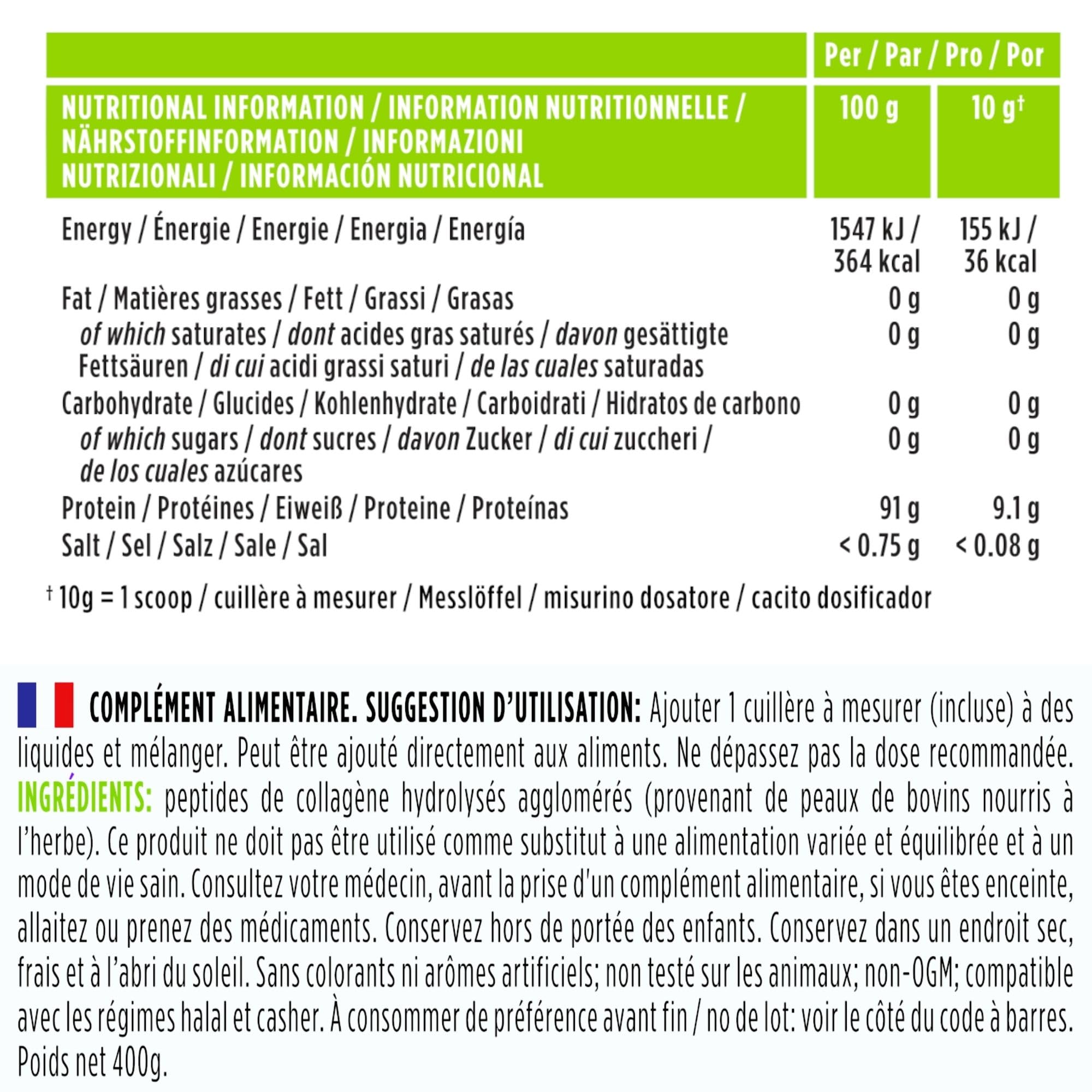 Peptides de Collagène Hydrolysés Avancés, Certifié Nourri 100% à l’Herbe, Poudre de Protéine de Collagène Bovin Aggloméré, Mélange Facile et Goût Neutre, 400 g – par Igennus