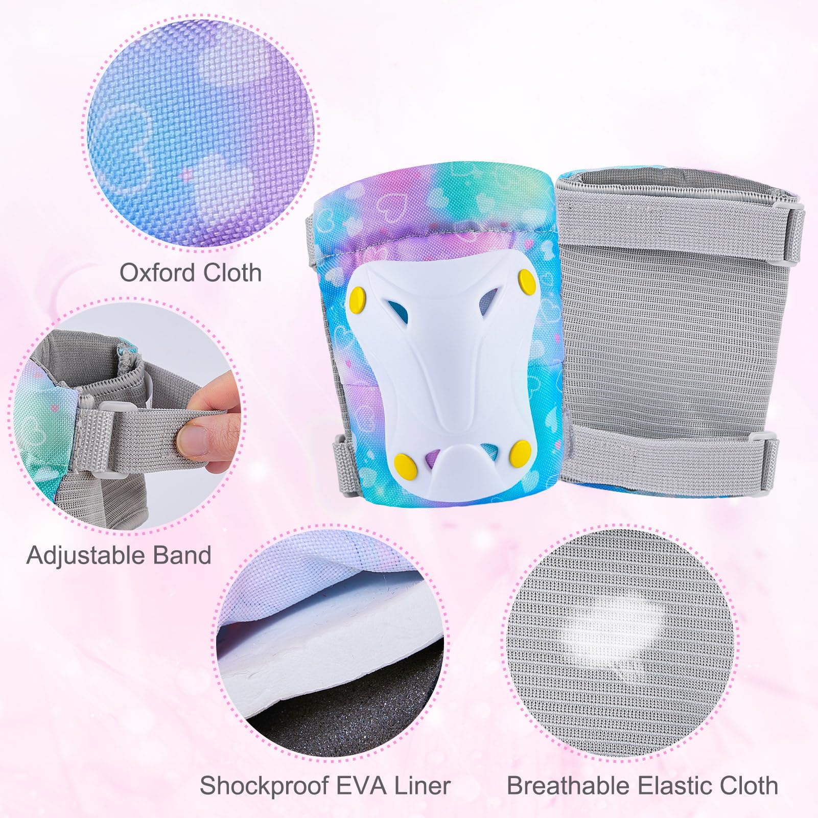 Unicorn Castle Rodilleras y Coderas de Unicornio para niños y niñas, Juego de Equipo de protección Ajustable 6 en 1 con Bolsa de cordón, 3-8 años