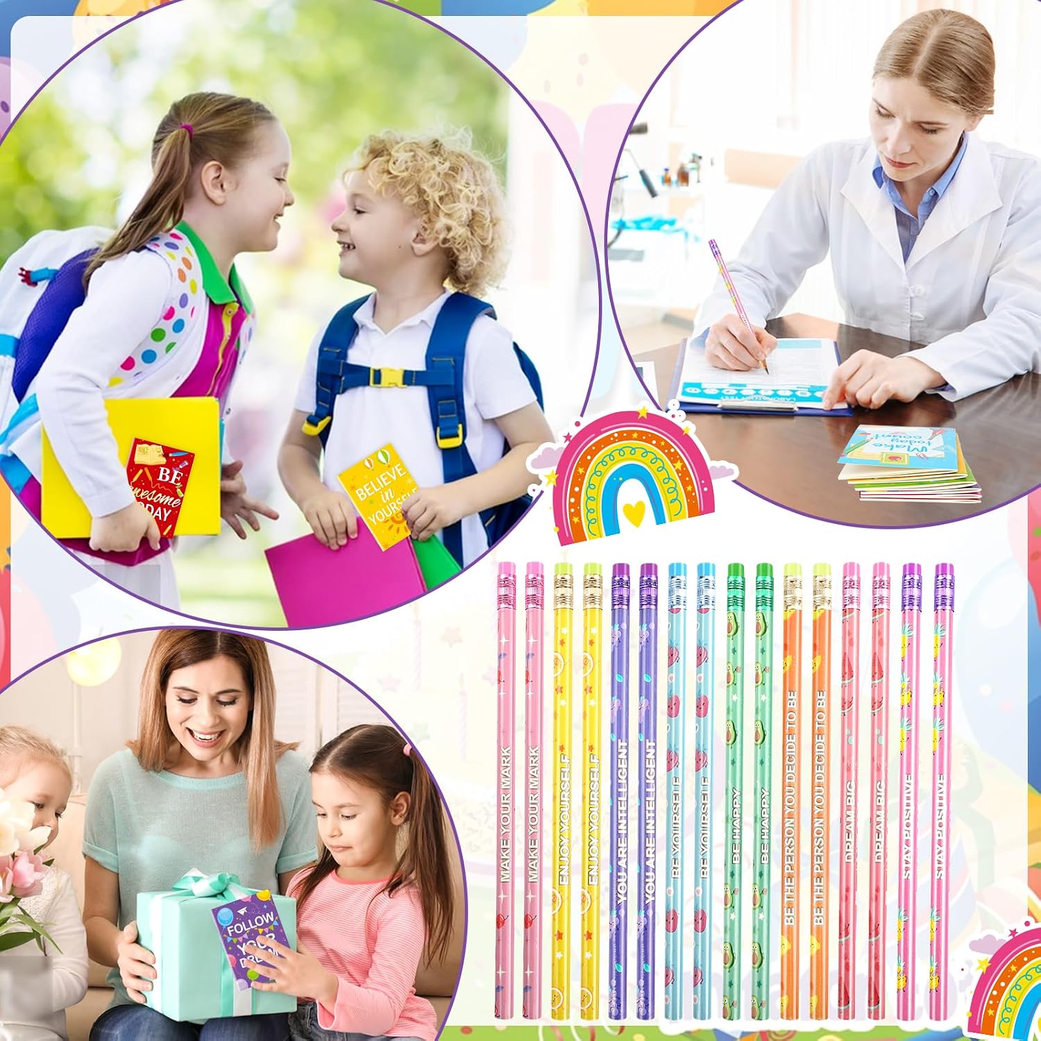 HOWAF 12pcs Mini Motivational Notebooks with 16pcs Inspirational Pencils for Kids Students, Mini Colorful Notepads Motivational Pocket Journals for Kids Teacher School Office Gift Bulk Prizes