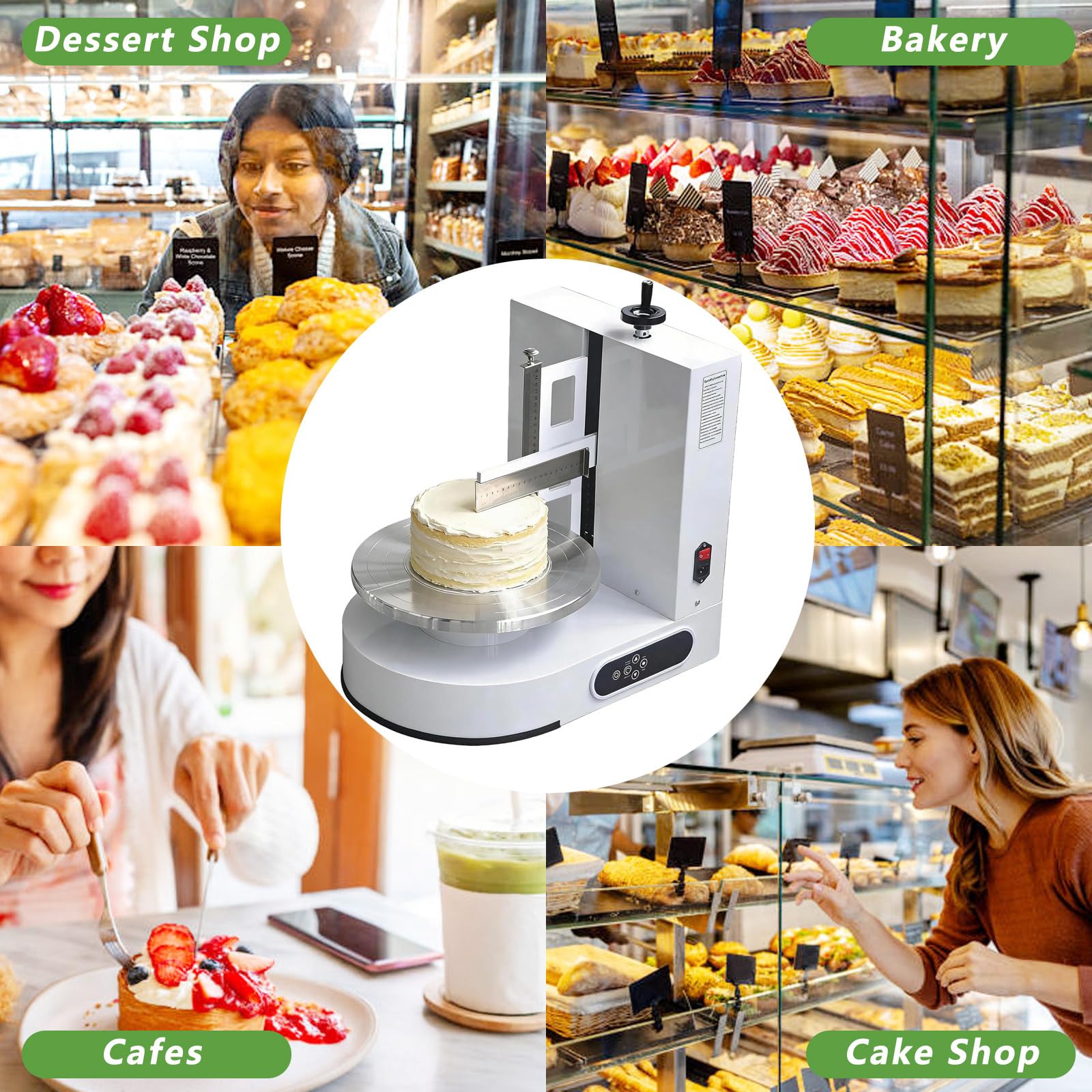 MáQuina para Decorar Pasteles, con Plato Giratorio Y Raspador Ajustable, Dispositivo para Untar Crema para Pasteles De 10 A 30 Cm, Velocidad De RotacióN De 60 A 320 RPM Green