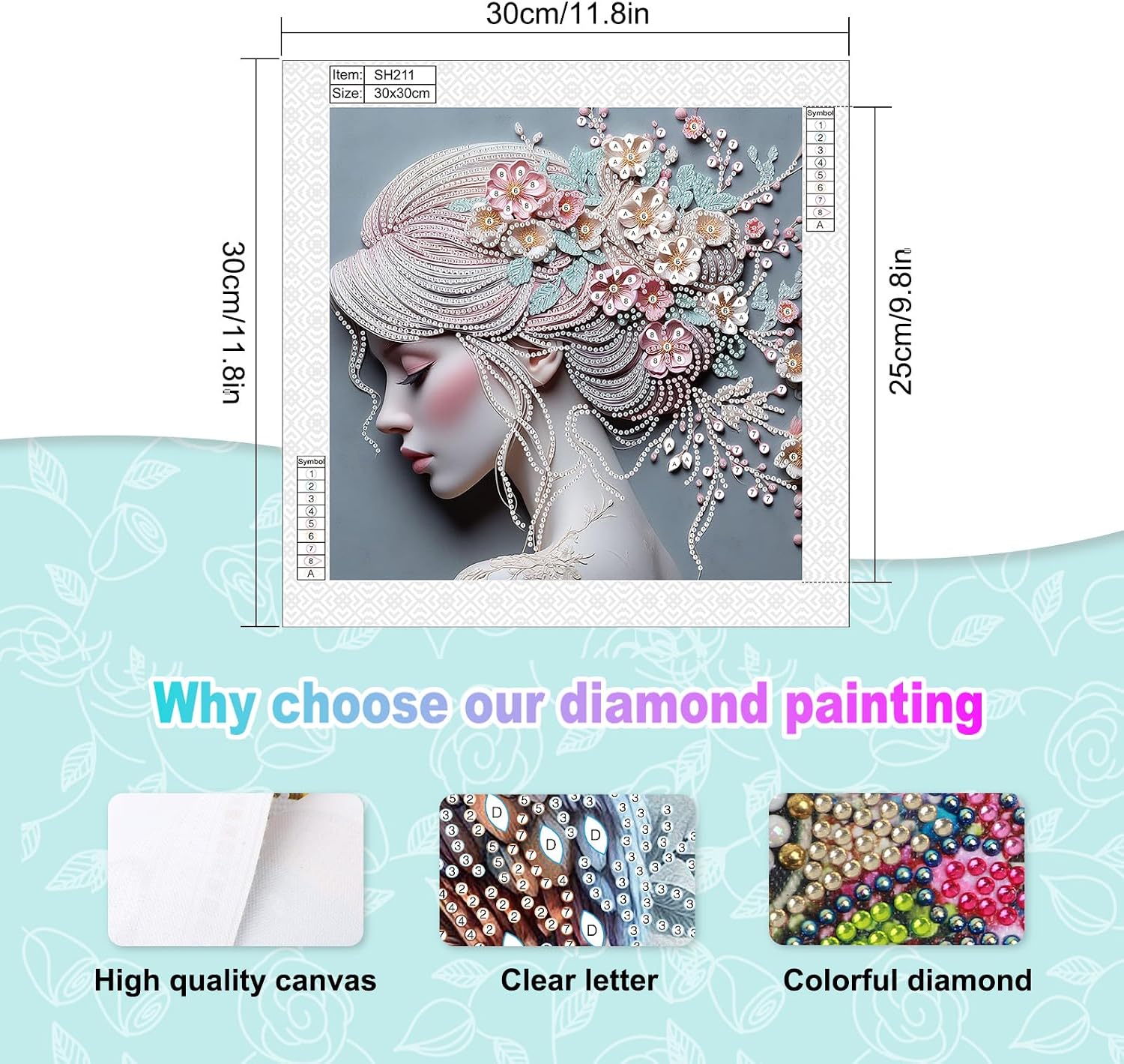 AiYuanzsh Special Shape Diamond Painting Kits for Adults, 5D Crystal Rhinestone Diamond Art Canvas, DIY Paint by Diamonds Craft Kit, Sparkling Woman Profile Diamond Painting for Home Wall Decor Gift image 2