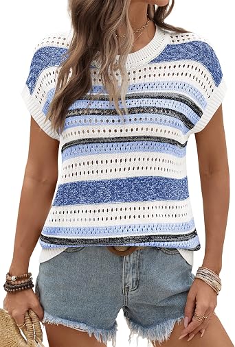 Ivicoer Womens Summer Tops Crochet Cap Sleeve Sweater Hollow Out Beach Vacation Clothes Trendy 2026