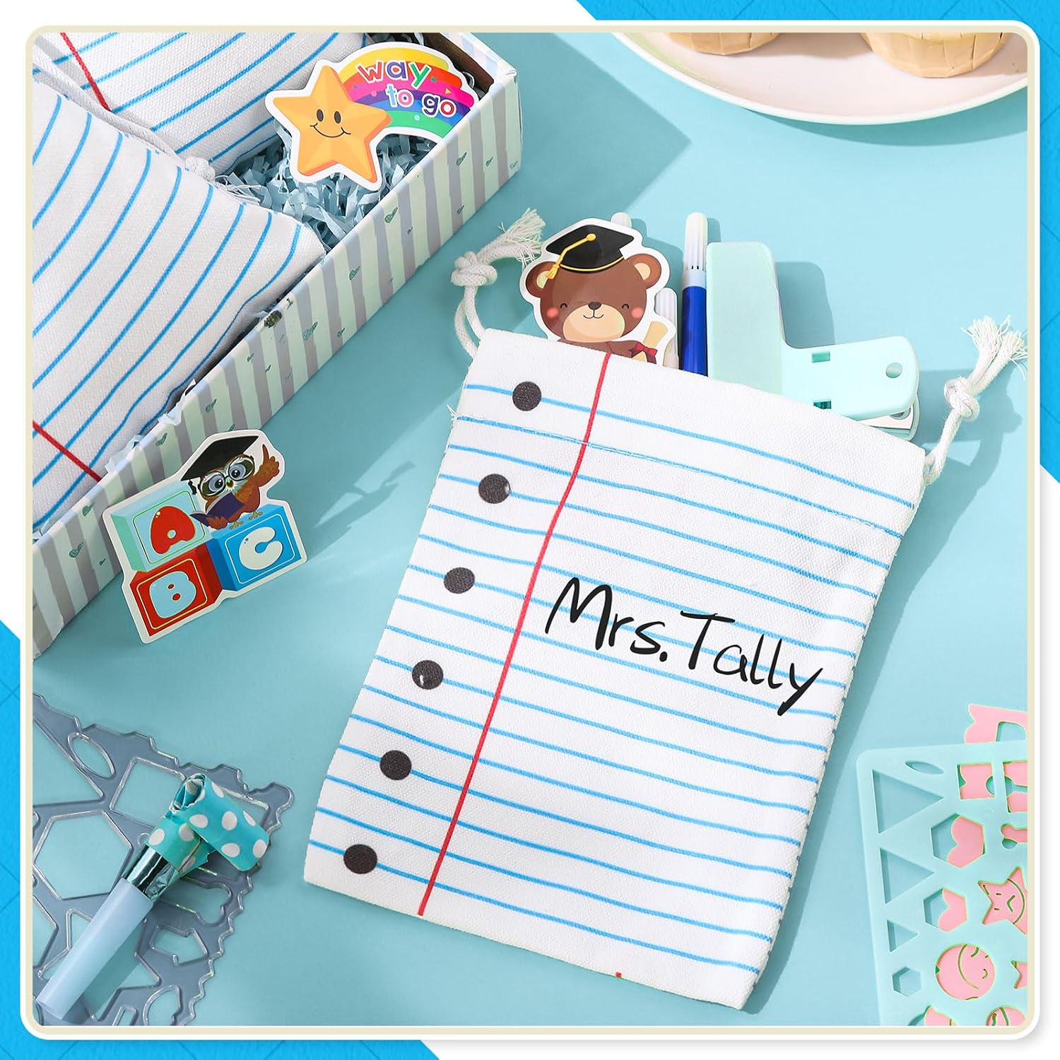 Sweetude 12 PC Welcome Back Drawstring Teacher Gift Bag, Notebook image 2