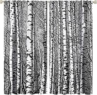 Vista 1 de Cortinas opacas de abedul blanco y negro, bosque de abedul blanco, decoración abstracta del tronco, cortina de puerta para dormitorio, baño, sala