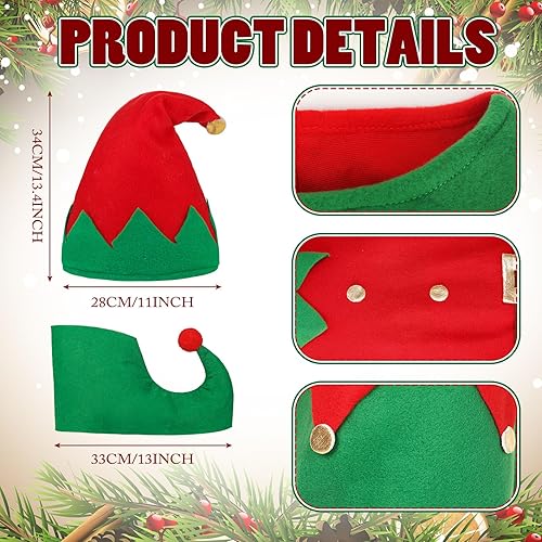 Miniatura 6 de Newcotte Disfraz de elfo de Navidad para niños y adultos, disfraz de elfo, sombrero de elfo, vestido de Papá Noel, calcetín y cinturón