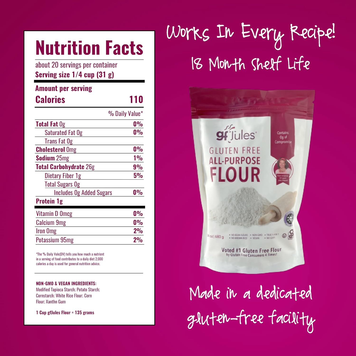 gfJules Certified Gluten Free All Purpose Flour and Bread Mix | No Grit, Non-GMO, Vegan & Kosher | Cup for Cup Baking Alternative to Regular Flour | Voted #1 by Gluten Free & Celiac Consumers