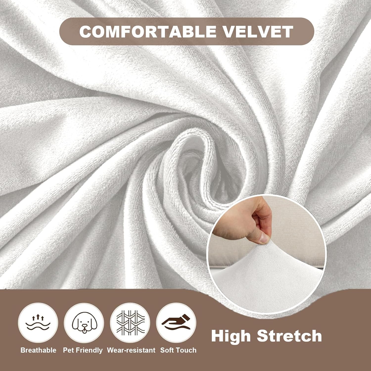 UNBBRRL Corner Sofa Cushion Covers Stretch Velvet, Non-Slip Replacement Cover for Seat/Backrest/Bench/Ottoman/Upholstered (Ivory,11pcs(5 Seats+6 Backs))