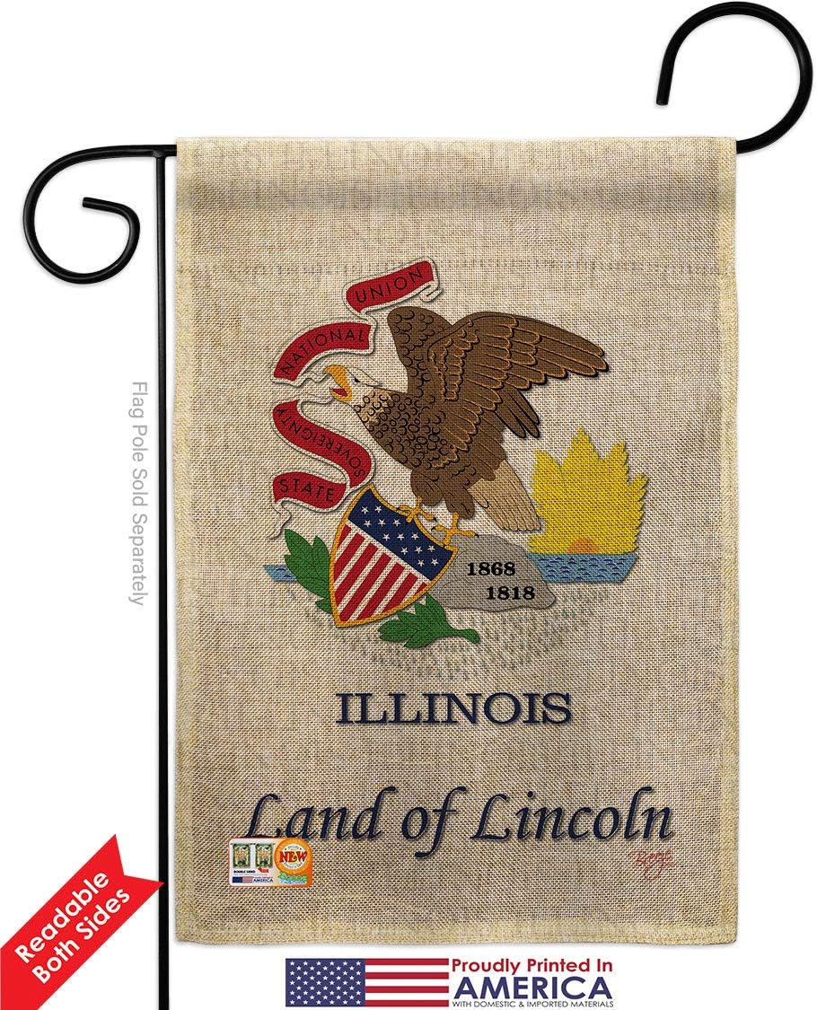 Illinois Burlap Garden Flag Set Wall Holder Americana States USA American Territories Republic Country Particular Area Small Decorative Gift Yard House Banner Double-Sided Made In 13 X 18.5