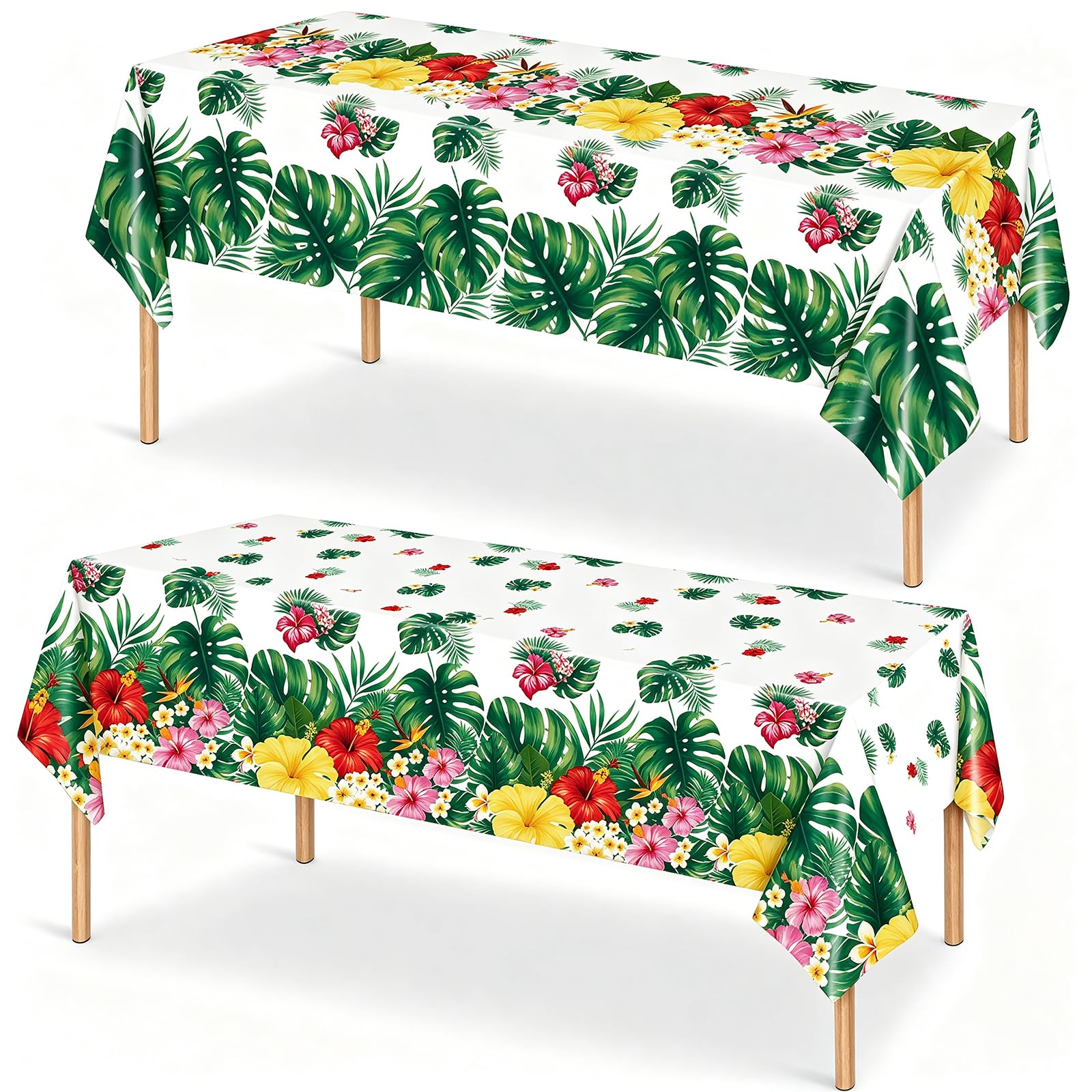 PHOGARY 2pcs Hawaiian Party Tablecloths, Plastic Disposable Rectangle Table Cover for Summer Beach Pool Jungle Hawaii Luau Aloha Birthday Party Decoration