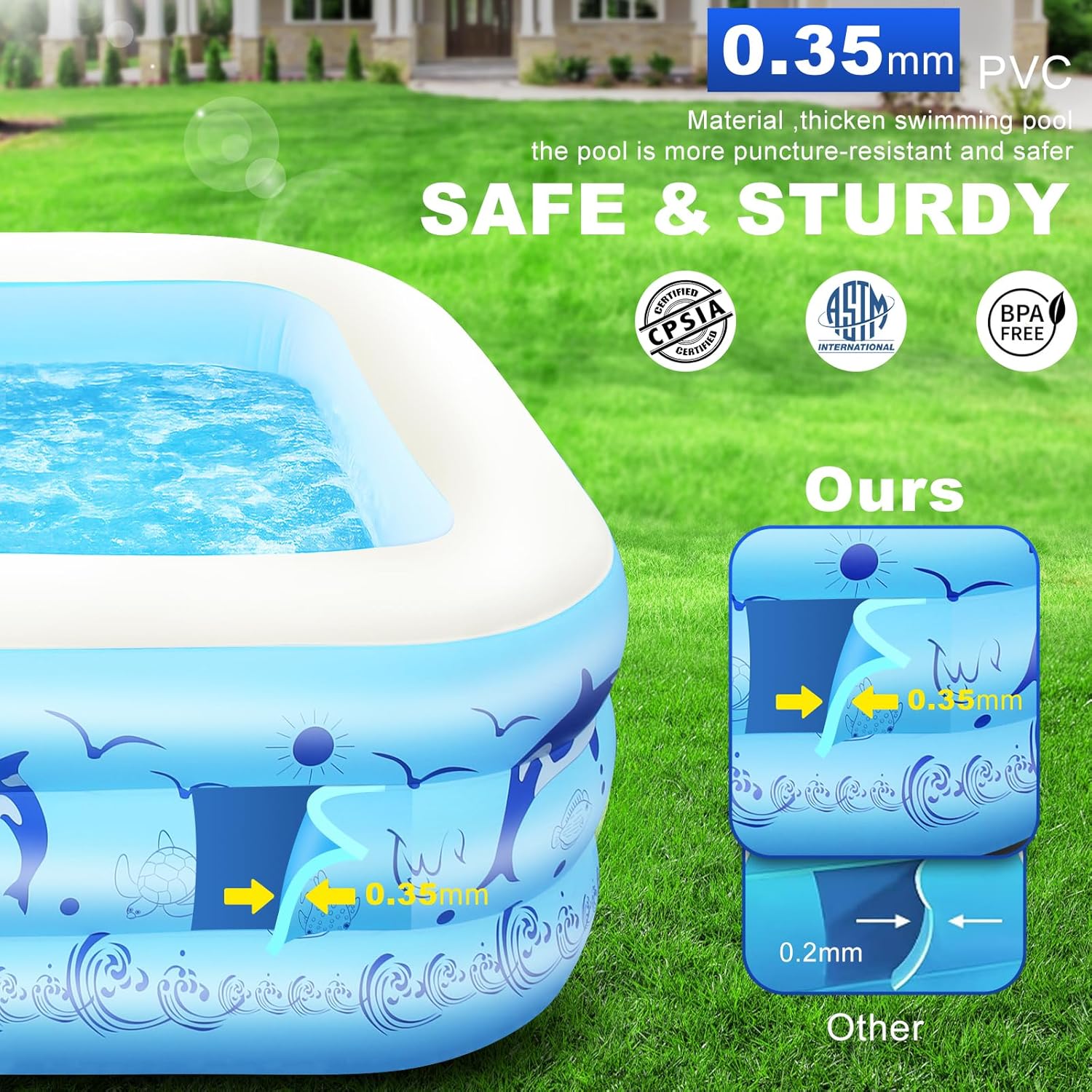 2026 Upgrade Inflatable Pools with Lights, Family Inflatable Swimming Pools for Adults, Blow Up Pool Solar, Large Pool, Durable Thickened Inflatable Family Pool for Backyard-White