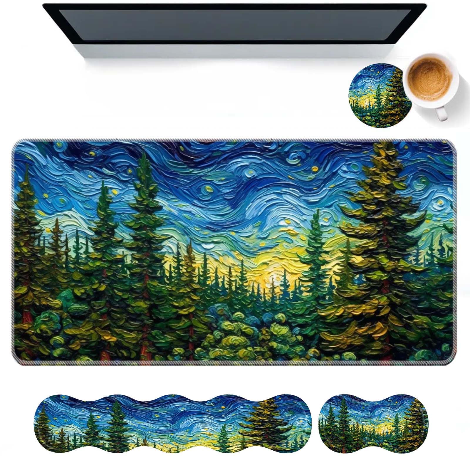 DHEEBFWE Keyboard Mouse Pad Set,Large Desk Pad+Keyboard Wrist Rest+Mouse Pad Wrist Support+Coaster,Easy Typing Pain Relief Non-Slip Mousepad Wrist