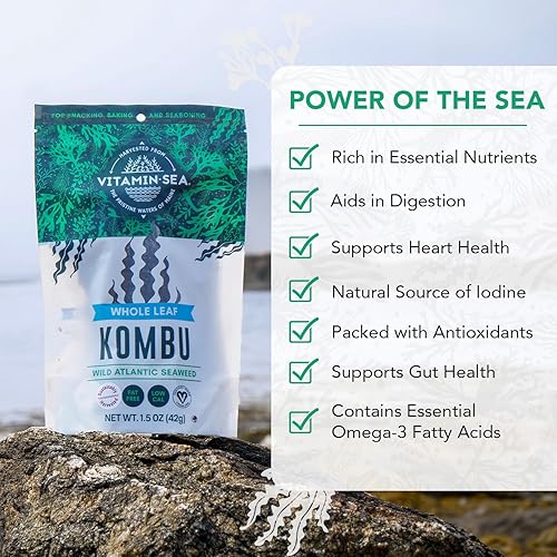 Miniatura 3 de VITAMINSEA Kombu - Algas marinas de algas secas de azúcar  Sacarina Kombu del Atlántico Norte silvestre con certificación vegana  Perfecto para
