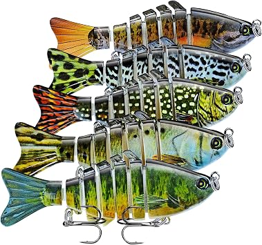 Keenjorika 5-Pack Fishing Lures Multi Jointed Fish Fishing Kits, Slow-Sinking Lifelike Segmented Swimbait Crankbaits, Realistic Swimming Action for Bass, Trout, Pike & Walleye Freshwater & Saltwater