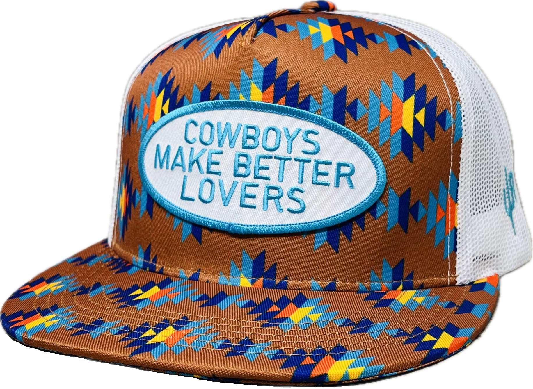 CACTUS ALLEY HAT CO. Cowboys Make Better Lovers Western Lifestyle Inspired Adjustable Snapback (US, Numeric, 7, 7 3/4, Tan Aztec/White/Purple)