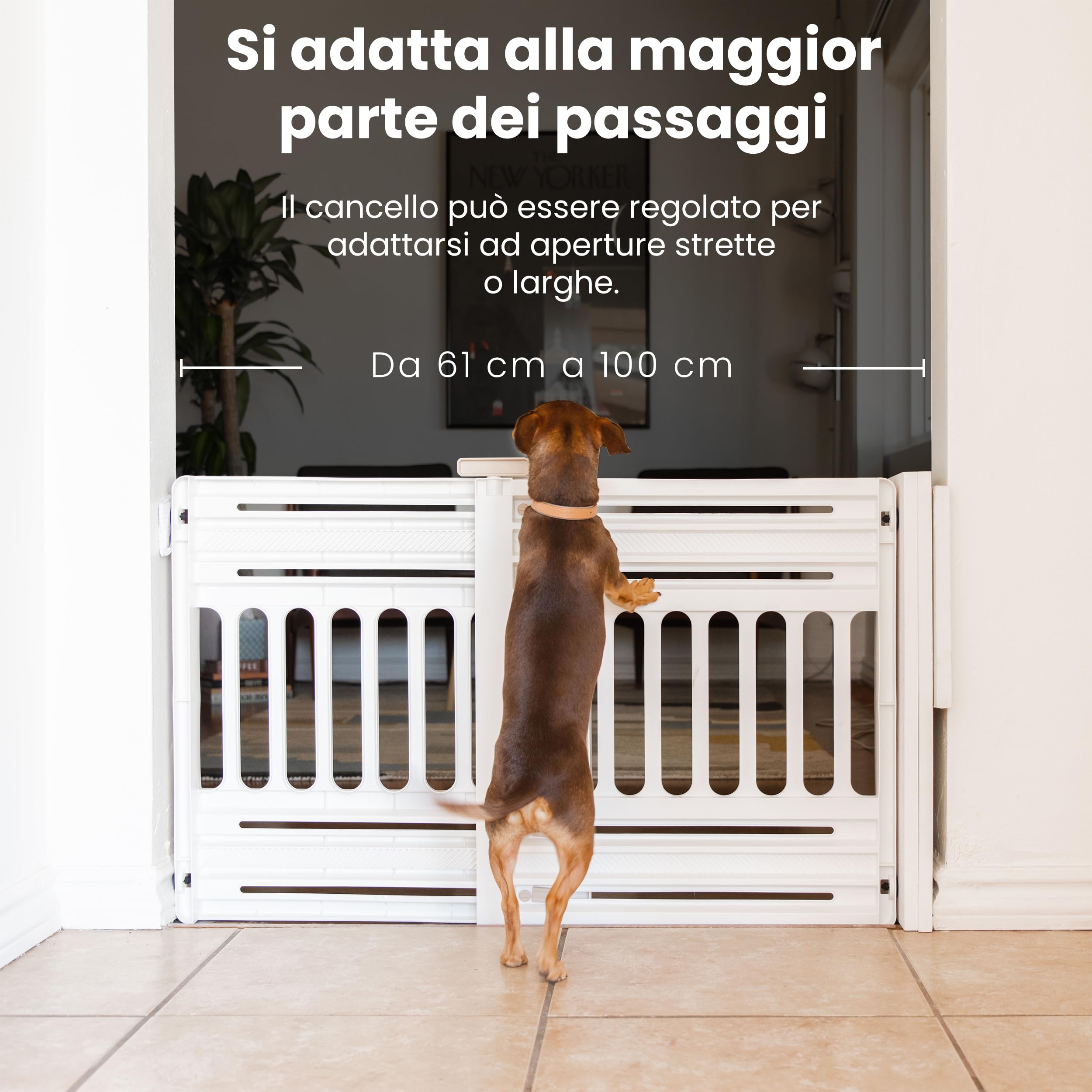 Iris Ohyama, Cancello di sicurezza per animali domestici con chiusura a pressione, estensibile da 61 a 100 cm, chiusura a mano, 2 tamponi per latoper cane - Pet Barrier PBR-600, Bianca