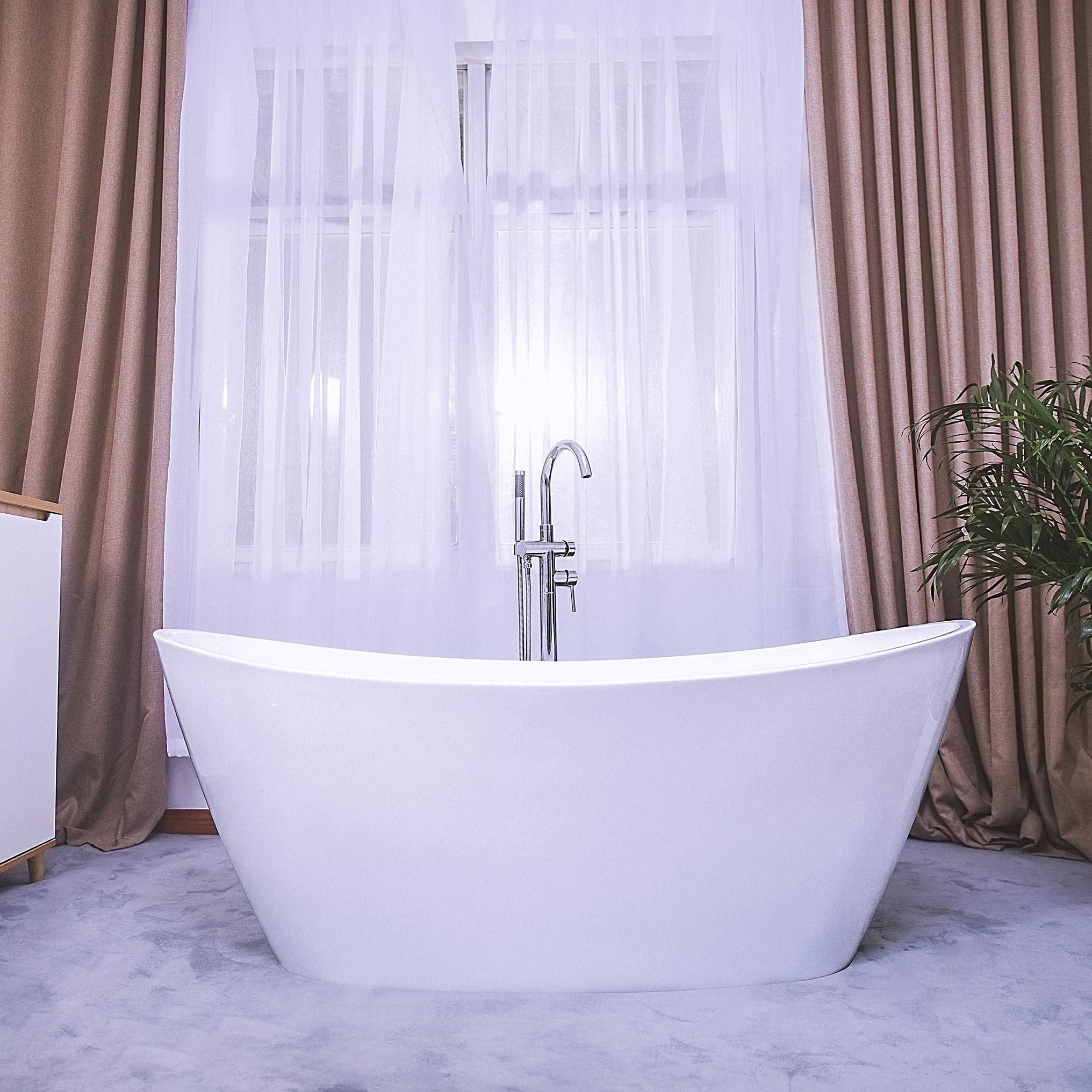 Empava Freestanding Bathtub Acrylic Soaking SPA Tub with Brushed Nickel Overflow and Drain, 67 Inch, White