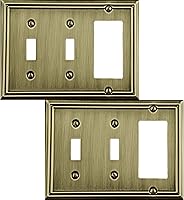 Vista 15 de Placa de pared de metal Adler con cubierta triple para interruptor de luz, paquete de 2 unidades de latón antiguo de 3 bandas, cubierta decorativa