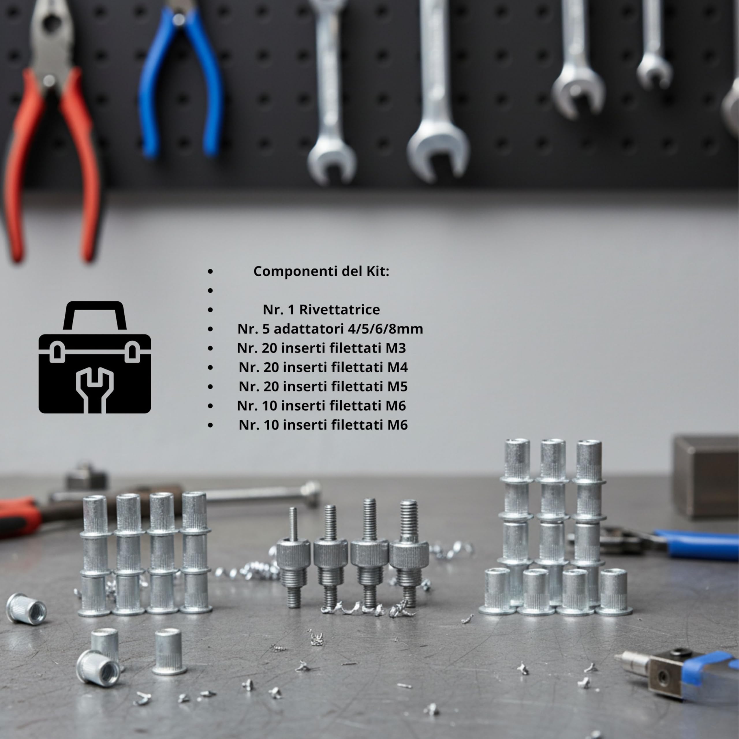 Set di 6 rivettatrici manuali, pistola per rivetti, rivettatrice manuale per rivetti M3, M4, M5