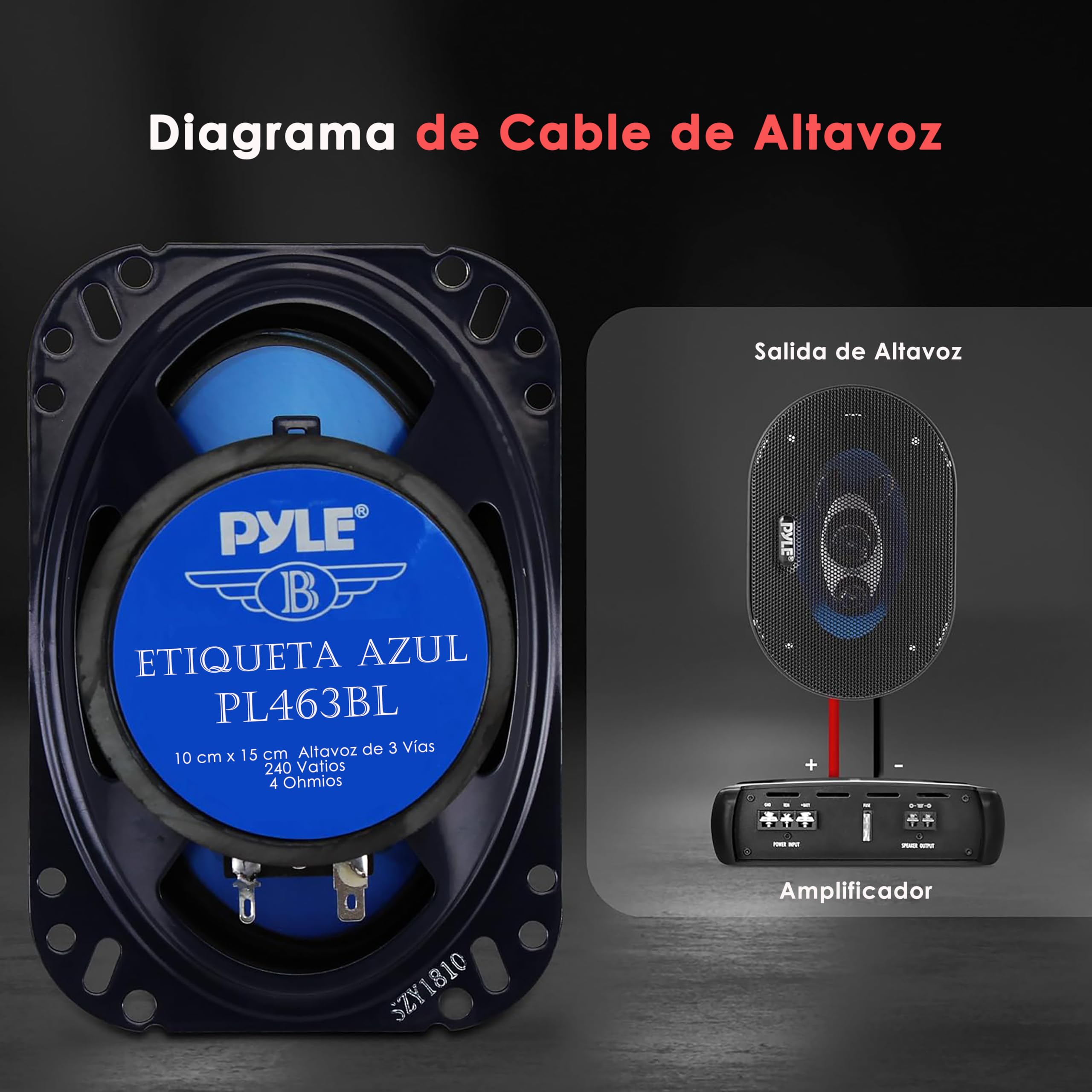 Pyle Par de altavoces para auto de 4” x 6”, Coche, Sistema de altavoces de sonido de 3 vias, 240W por par, Impedancia de 4Ohm y ¾"