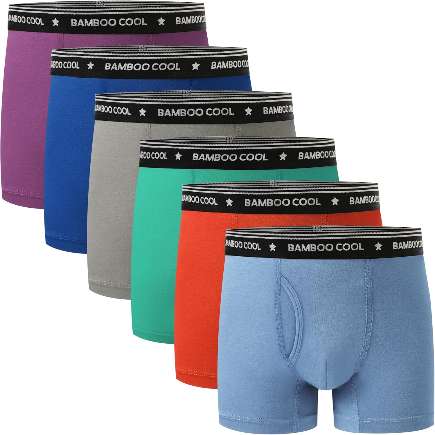 BAMBOO COOL Boys' Underwear Moisture-Wicking Brethable Boxer Briefs Soft Lightweight Tag-Free with Fly Pouch 6-Pack