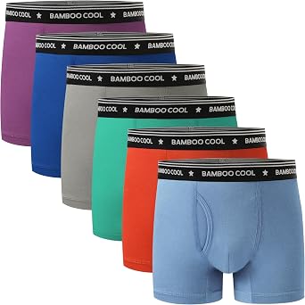 BAMBOO COOL Boys Underwear Moisture-Wicking Brethable Boxer Briefs Soft Lightweight Tag-Free with Fly Pouch 6-Pack