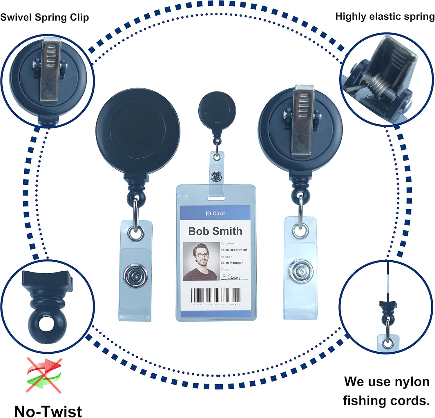 Badge Reels Retractable Badge Holder with Clip, Id Clips for Badges, Id Badge Reel, Retractable Id Badge Clip with Clear Vinyl Strap & Alligator Swivel, No Twist Dispenser (Black) - Image 2