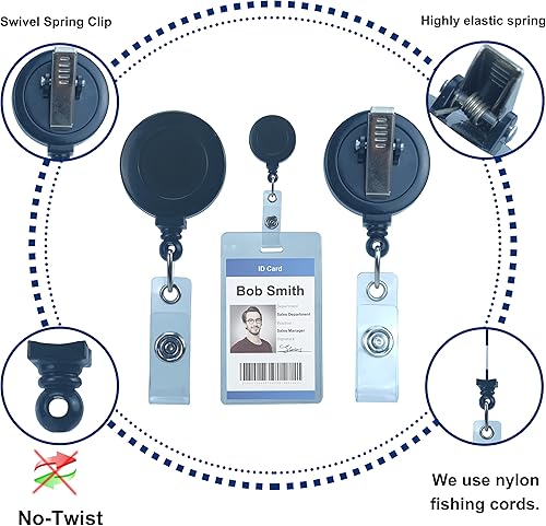 Miniatura 2 de Carretes de credenciales retráctil con clip, clips de identificación para insignias, carrete de identificación retráctil, clip de identificación